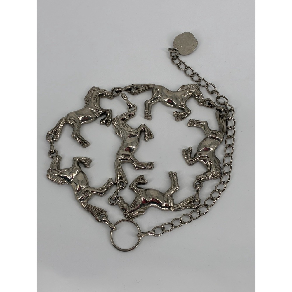 Anne Klein Silver Tone Horse Chain Belt Equestrian Western Lion Charm